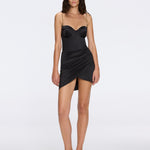Solea Black Satin Mini Dress with Gold Chain Strap Detail | Moeva | Dress | Each week unveils new pieces—luxury swimwear, fluid resort silhouettes, and elevated summer-to-evening essentials designed to carry you from coastal escapes to city nights.