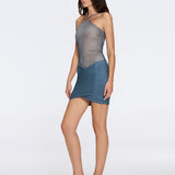 Ferrat Blue Metallic Knitted Halter Mini Dress | Moeva | Dress | Each week unveils new pieces—luxury swimwear, fluid resort silhouettes, and elevated summer-to-evening essentials designed to carry you from coastal escapes to city nights.
