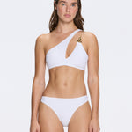 Grasse Gold Chain One-Shoulder Mid Coverage Textured White Bikini Set | Moeva | Bikini | Each week unveils new pieces—luxury swimwear, fluid resort silhouettes, and elevated summer-to-evening essentials designed to carry you from coastal escapes to city nights.