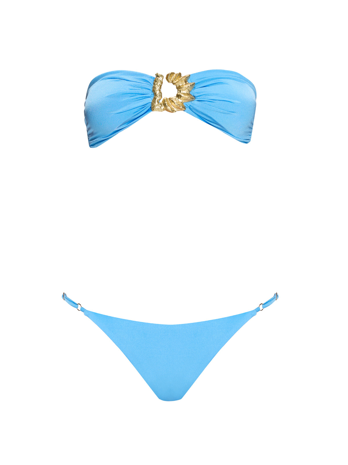 Astrid Bandeau Gold Detail Mid Coverage Satin Blue Bikini Set | Moeva | Bikini Set | Each week unveils new pieces—luxury swimwear, fluid resort silhouettes, and elevated summer-to-evening essentials designed to carry you from coastal escapes to city nights.