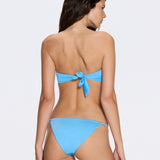 Astrid Bandeau Gold Detail Mid Coverage Satin Blue Bikini Set