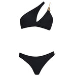 Grasse Gold Chain One-Shoulder Mid Coverage Textured Black Bikini Set | Moeva | Bikini | Each week unveils new pieces—luxury swimwear, fluid resort silhouettes, and elevated summer-to-evening essentials designed to carry you from coastal escapes to city nights.