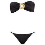 Astrid Black Bandeau Gold Detail Satin Bikini Top | Moeva | Bikini Top | Each week unveils new pieces—luxury swimwear, fluid resort silhouettes, and elevated summer-to-evening essentials designed to carry you from coastal escapes to city nights.