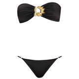 Astrid Black Bandeau Gold Detail Satin Bikini Top | Moeva | Bikini Top | Each week unveils new pieces—luxury swimwear, fluid resort silhouettes, and elevated summer-to-evening essentials designed to carry you from coastal escapes to city nights.