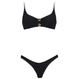 Irene Black-White Underwired Gold Buttoned Bikini Top