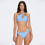 Grasse Gold Chain One-Shoulder Mid Coverage Textured Blue Bikini Set | Moeva | Bikini Set | Each week unveils new pieces—luxury swimwear, fluid resort silhouettes, and elevated summer-to-evening essentials designed to carry you from coastal escapes to city nights.