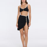 Mirazur Gold Buttoned High-Waist Mini Black Skirt