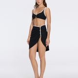 Mirazur Gold Buttoned High-Waist Mini Black Skirt