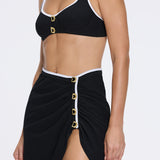 Mirazur Gold Buttoned High-Waist Mini Black Skirt