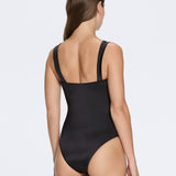 Talia V Neck with Gold Detail Satin Black Swimsuit