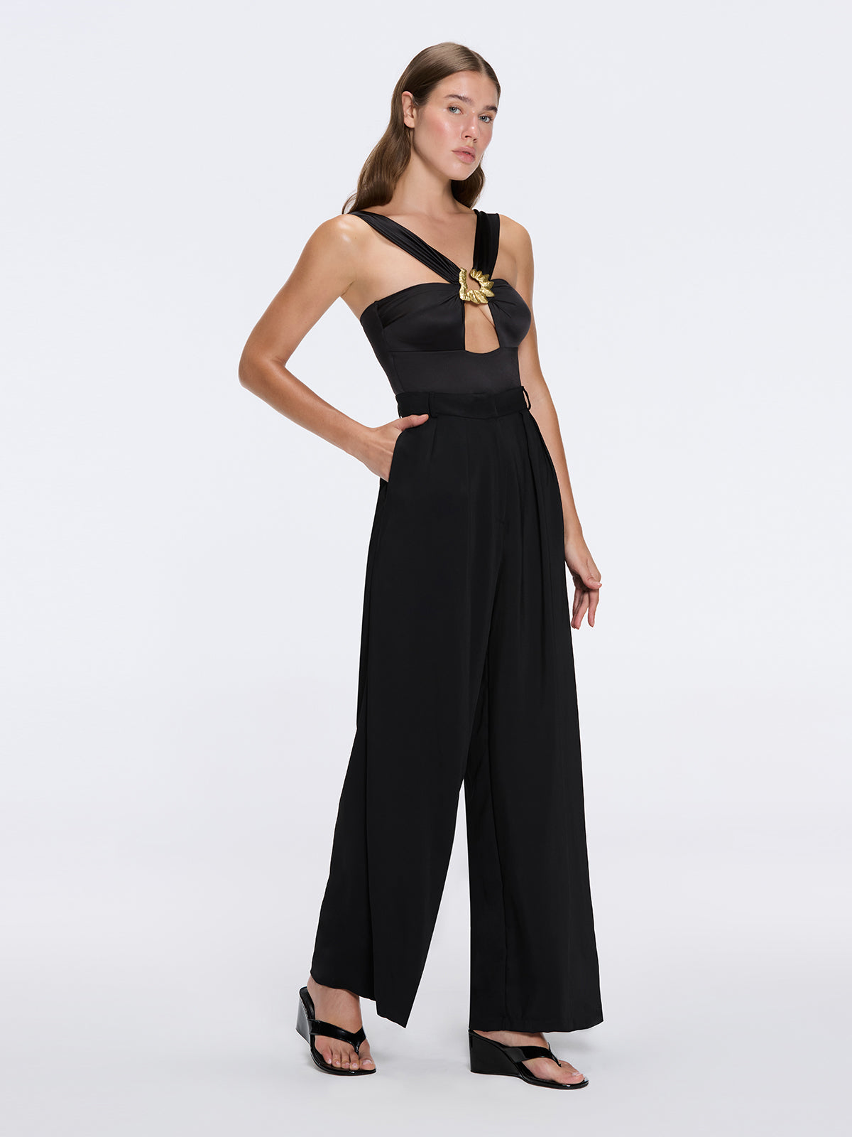 Manami Black High Waist Wide Leg Pants | Moeva | Women RTW Pants | Each week unveils new pieces—luxury swimwear, fluid resort silhouettes, and elevated summer-to-evening essentials designed to carry you from coastal escapes to city nights.