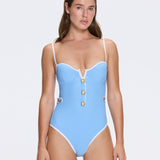 Lourmarin Blue-White Underwired Gold Button Detail Swimsuit