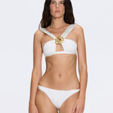 Irma Halter Neck Gold Detail Mid Coverage Satin White Bikini Set | Moeva | Bikini | Each week unveils new pieces—luxury swimwear, fluid resort silhouettes, and elevated summer-to-evening essentials designed to carry you from coastal escapes to city nights.