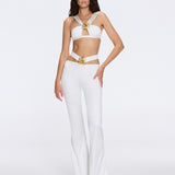 Gwyneth High-Waist with Gold Detail Satin Flare White Pants