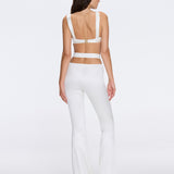 Gwyneth High-Waist with Gold Detail Satin Flare White Pants