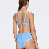 Merrin Baby Blue-White V Neck Textured Bikini Top