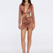 Greta Brown Satin Long Sleeve Tie Front Shirt | Moeva | Beachwear Tops | Each week unveils new pieces—luxury swimwear, fluid resort silhouettes, and elevated summer-to-evening essentials designed to carry you from coastal escapes to city nights.