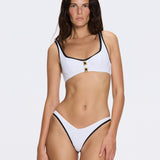 Irene White-Black Underwired Gold Buttoned Bikini Top