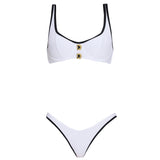 Irene White-Black Underwired Gold Buttoned Bikini Top