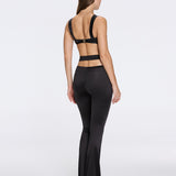 Gwyneth High-Waist with Gold Detail Satin Flare Black Pants