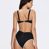 Merrin Black-White V Neck Textured Bikini Top