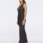 Antibes Black Metallic Knit Deep V-Neck Maxi Dress with Gold Detail | Moeva | Dress | Each week unveils new pieces—luxury swimwear, fluid resort silhouettes, and elevated summer-to-evening essentials designed to carry you from coastal escapes to city nights.