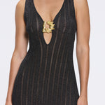 Antibes Black Metallic Knit Deep V-Neck Maxi Dress with Gold Detail | Moeva | Dress | Each week unveils new pieces—luxury swimwear, fluid resort silhouettes, and elevated summer-to-evening essentials designed to carry you from coastal escapes to city nights.