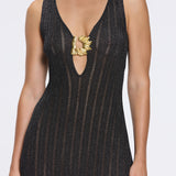 Antibes Black Metallic Knit Deep V-Neck Maxi Dress with Gold Detail | Moeva | Dress | Each week unveils new pieces—luxury swimwear, fluid resort silhouettes, and elevated summer-to-evening essentials designed to carry you from coastal escapes to city nights.