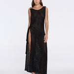 Angles Black High-Neck Maxi Dress with Tie-Side and Gold Detail | Moeva | Beachwear Dresses | Each week unveils new pieces—luxury swimwear, fluid resort silhouettes, and elevated summer-to-evening essentials designed to carry you from coastal escapes to city nights.