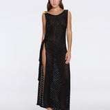 Angles Black High-Neck Maxi Dress with Tie-Side and Gold Detail | Moeva | Beachwear Dresses | Each week unveils new pieces—luxury swimwear, fluid resort silhouettes, and elevated summer-to-evening essentials designed to carry you from coastal escapes to city nights.