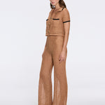 Ramatuelle Knitted Shirt-Style Gold Buttoned Nude-Black Crop Top | Moeva | Crop Top | Each week unveils new pieces—luxury swimwear, fluid resort silhouettes, and elevated summer-to-evening essentials designed to carry you from coastal escapes to city nights.