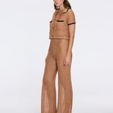 Ramatuelle Knitted Shirt-Style Gold Buttoned Nude-Black Crop Top | Moeva | Crop Top | Each week unveils new pieces—luxury swimwear, fluid resort silhouettes, and elevated summer-to-evening essentials designed to carry you from coastal escapes to city nights.