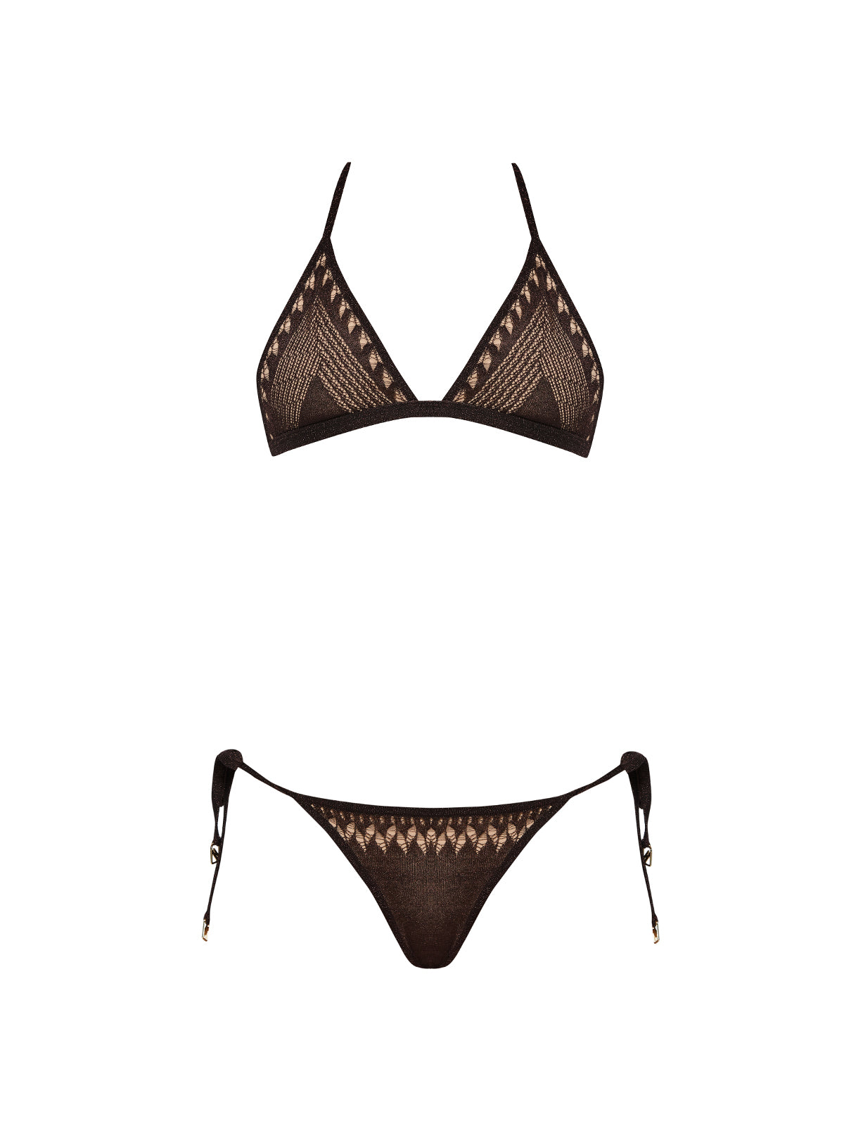 Isola Brown Metallic Knit Low Waist Triangle Bikini Set | Moeva | Bikini Set | Each week unveils new pieces—luxury swimwear, fluid resort silhouettes, and elevated summer-to-evening essentials designed to carry you from coastal escapes to city nights.