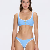 Irene Baby Blue-White Underwired Gold Buttoned Bikini Top
