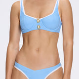 Irene Baby Blue-White Underwired Gold Buttoned Bikini Top