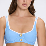 Irene Baby Blue-White Underwired Gold Buttoned Bikini Top