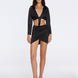 Greta Black Satin Long Sleeve Tie Front Shirt | Moeva | Beachwear Tops | Each week unveils new pieces—luxury swimwear, fluid resort silhouettes, and elevated summer-to-evening essentials designed to carry you from coastal escapes to city nights.
