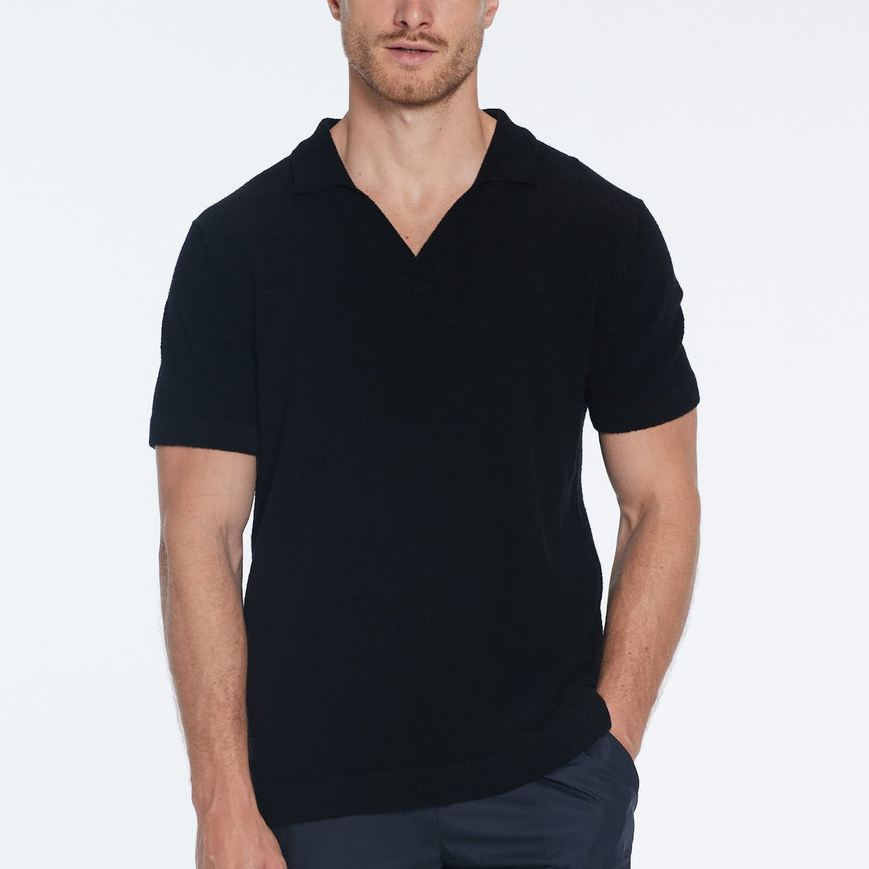 Atticus Black V-Neck Polo T-Shirt | Moeva | T-Shirt | Each week unveils new pieces—luxury swimwear, fluid resort silhouettes, and elevated summer-to-evening essentials designed to carry you from coastal escapes to city nights.