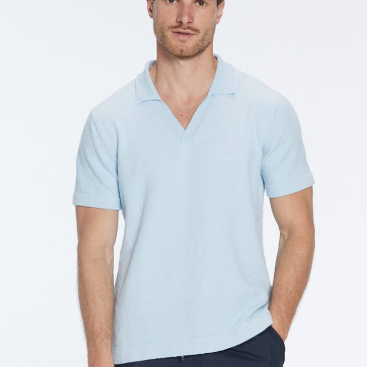 Atticus Baby Blue V-Neck Polo T-Shirt | Moeva | T-Shirt | Each week unveils new pieces—luxury swimwear, fluid resort silhouettes, and elevated summer-to-evening essentials designed to carry you from coastal escapes to city nights.