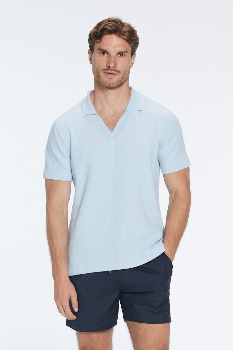 Atticus Baby Blue V-Neck Polo T-Shirt | Moeva | T-Shirt | Each week unveils new pieces—luxury swimwear, fluid resort silhouettes, and elevated summer-to-evening essentials designed to carry you from coastal escapes to city nights.