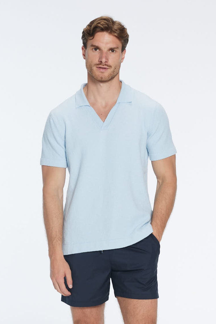 Atticus Baby Blue V-Neck Polo T-Shirt | Moeva | T-Shirt | Each week unveils new pieces—luxury swimwear, fluid resort silhouettes, and elevated summer-to-evening essentials designed to carry you from coastal escapes to city nights.