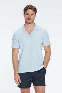 Atticus Baby Blue V-Neck Polo T-Shirt | Moeva | T-Shirt | Each week unveils new pieces—luxury swimwear, fluid resort silhouettes, and elevated summer-to-evening essentials designed to carry you from coastal escapes to city nights.