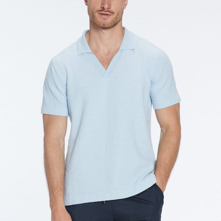 Atticus Baby Blue V-Neck Polo T-Shirt | Moeva | T-Shirt | Each week unveils new pieces—luxury swimwear, fluid resort silhouettes, and elevated summer-to-evening essentials designed to carry you from coastal escapes to city nights.