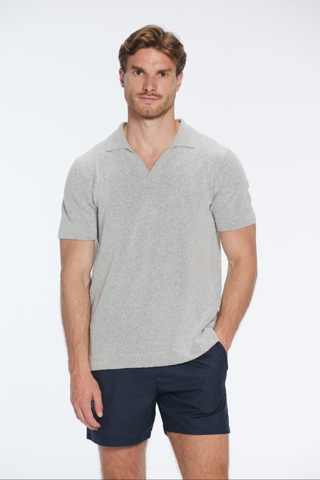 Atticus Grey V-Neck Polo T-Shirt | Moeva | T-shirt | Each week unveils new pieces—luxury swimwear, fluid resort silhouettes, and elevated summer-to-evening essentials designed to carry you from coastal escapes to city nights.