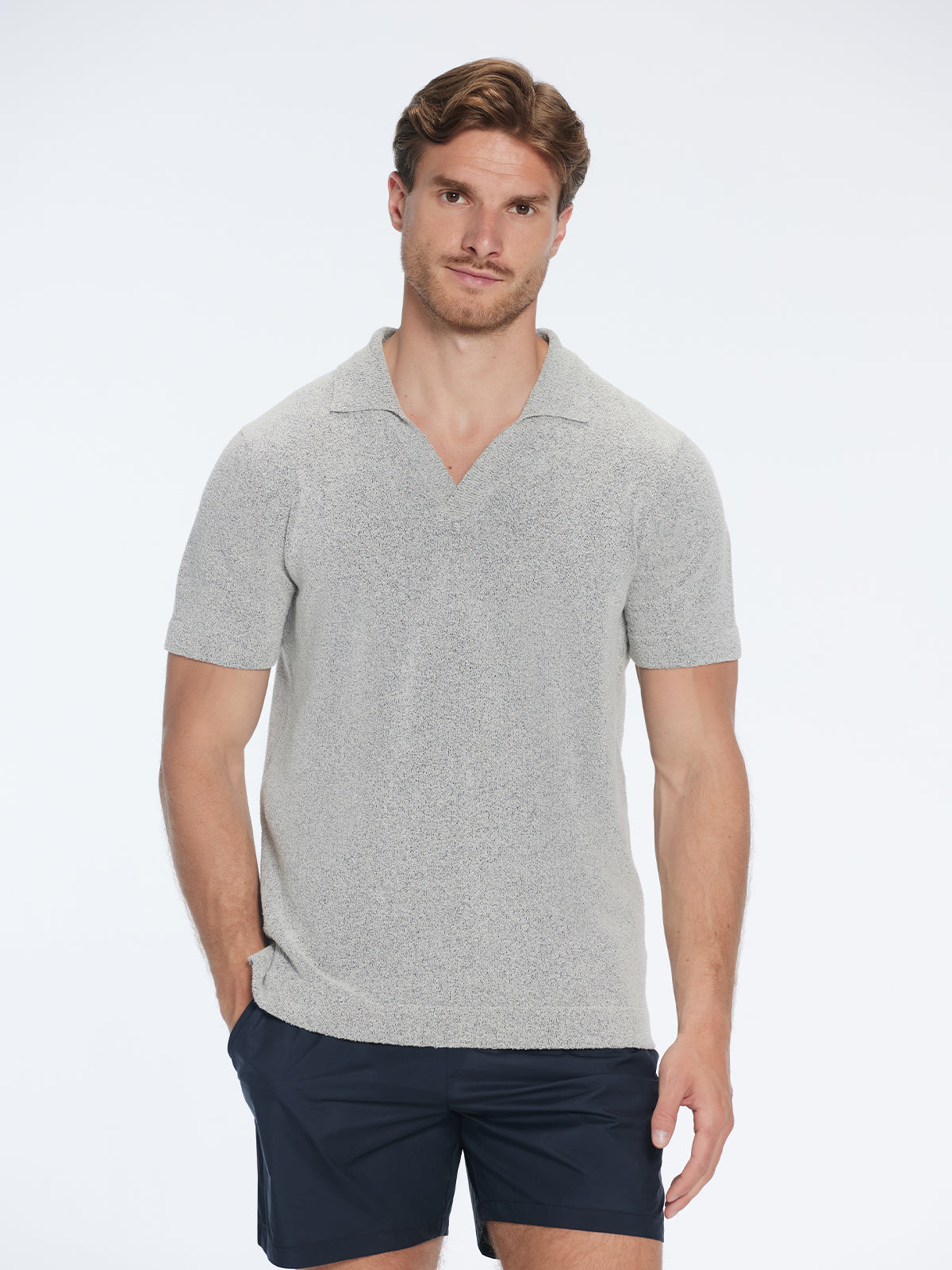 Atticus Grey V-Neck Polo T-Shirt | Moeva | T-Shirt | Each week unveils new pieces—luxury swimwear, fluid resort silhouettes, and elevated summer-to-evening essentials designed to carry you from coastal escapes to city nights.