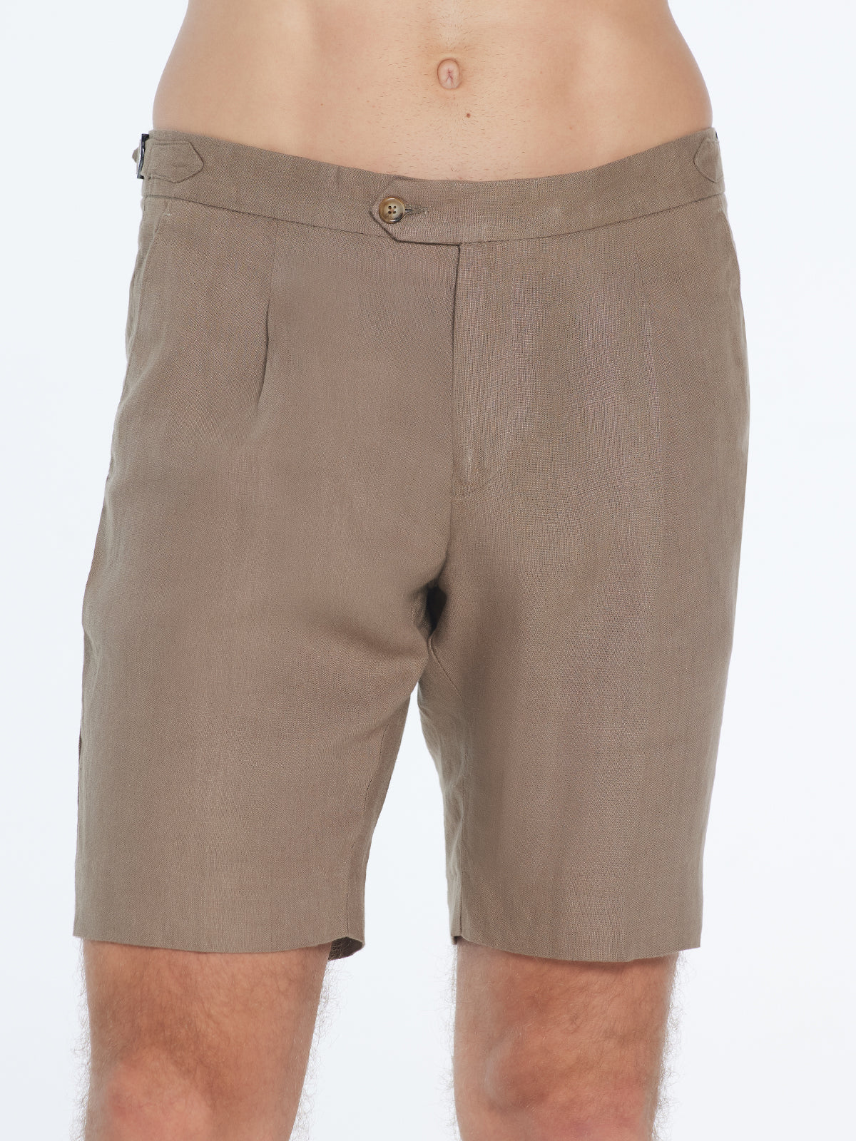 Marco Linen Taupe Shorts | Moeva | Shorts | Each week unveils new pieces—luxury swimwear, fluid resort silhouettes, and elevated summer-to-evening essentials designed to carry you from coastal escapes to city nights.