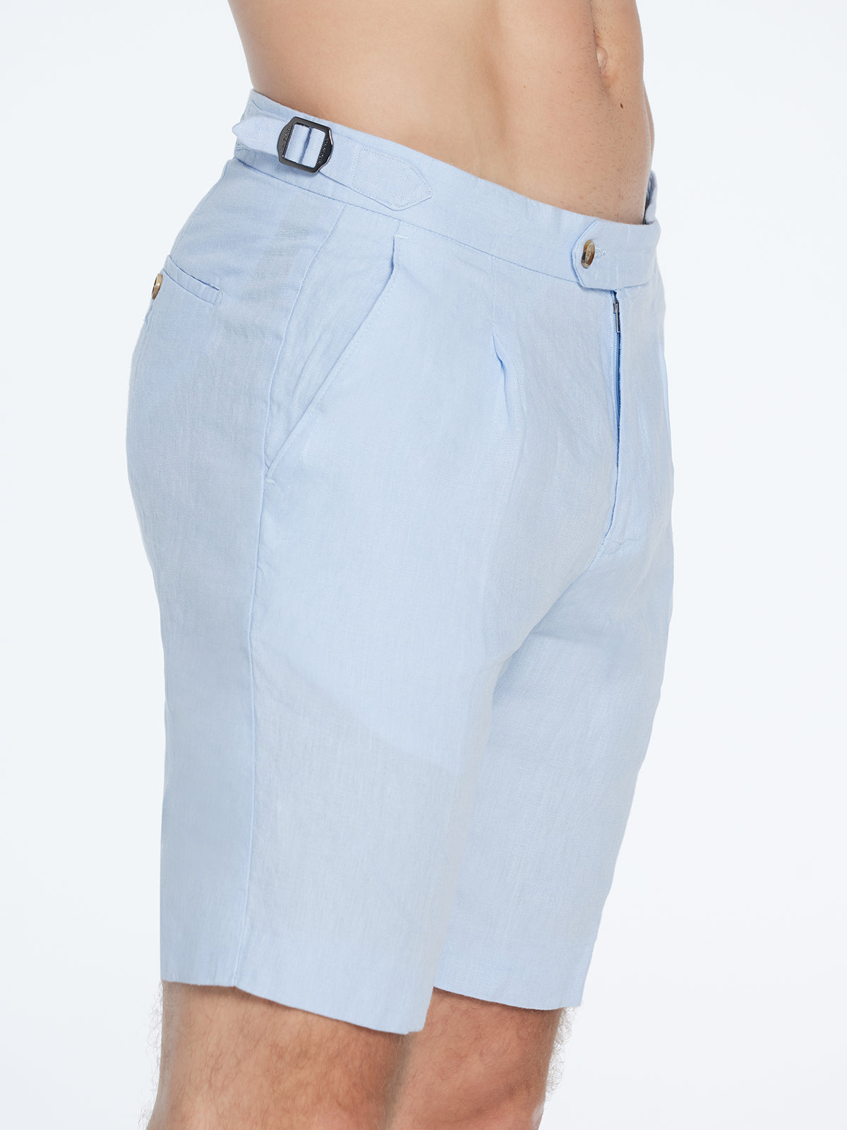 Marco Linen Light Blue Shorts | Moeva | Shorts | Each week unveils new pieces—luxury swimwear, fluid resort silhouettes, and elevated summer-to-evening essentials designed to carry you from coastal escapes to city nights.