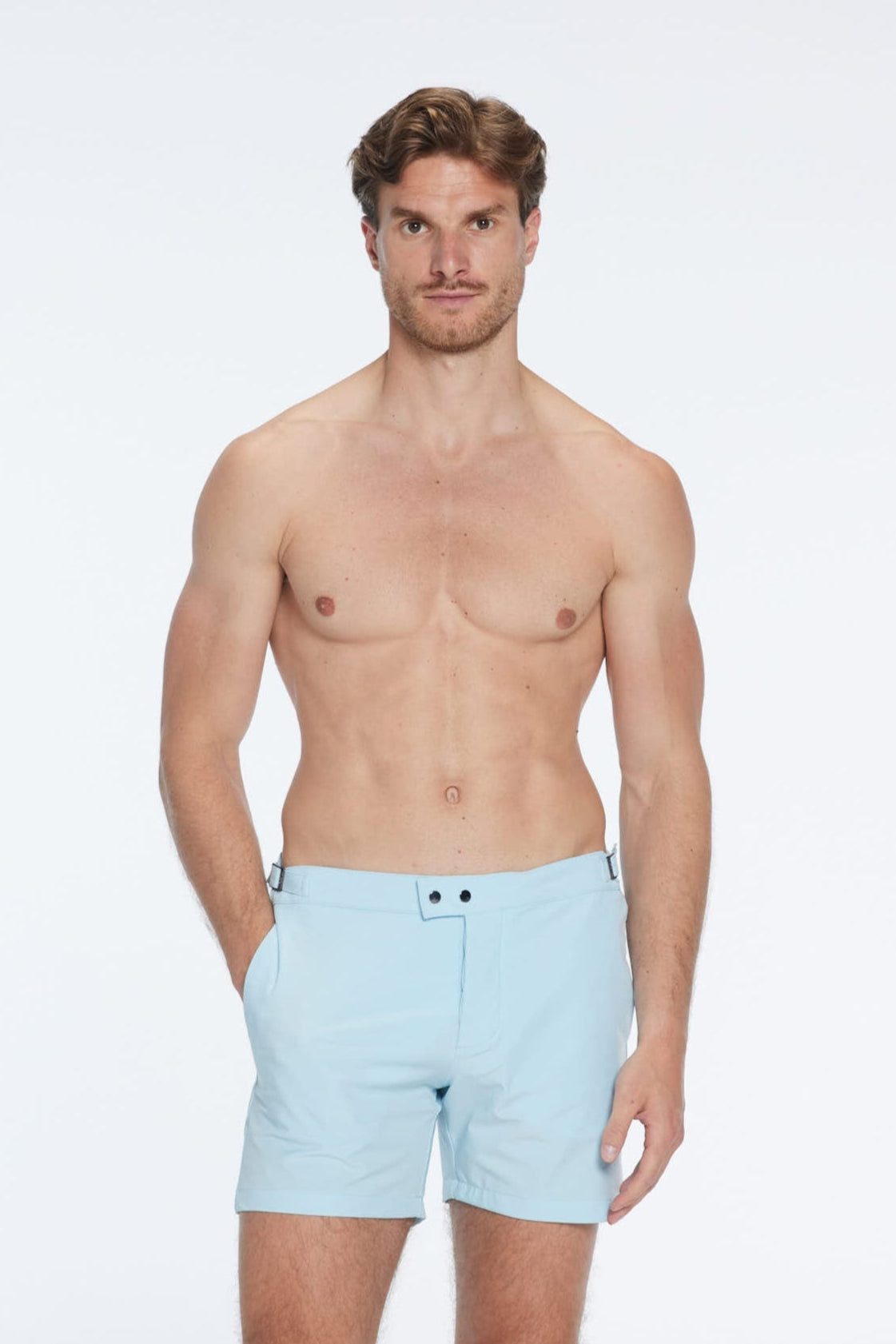 Jack Baby Blue Bulldog Swim Shorts | Moeva | Men Swim Stretch Shorts | Each week unveils new pieces—luxury swimwear, fluid resort silhouettes, and elevated summer-to-evening essentials designed to carry you from coastal escapes to city nights.