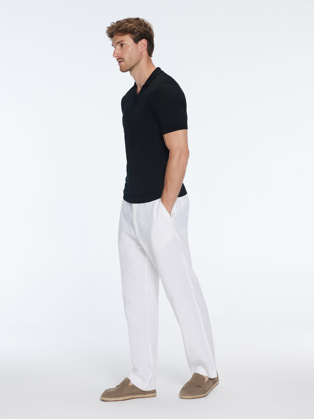 Mark Black Cotton V-Neck Polo T-Shirt | Moeva | T-Shirt | Each week unveils new pieces—luxury swimwear, fluid resort silhouettes, and elevated summer-to-evening essentials designed to carry you from coastal escapes to city nights.
