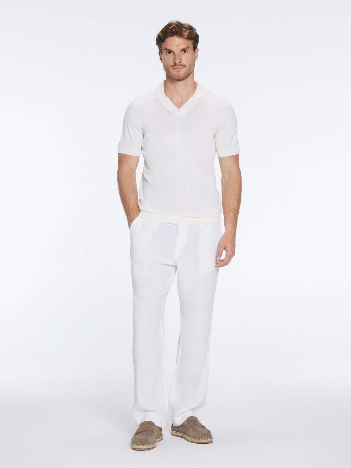 Atticus White V-Neck Polo T-Shirt | Moeva | T-Shirt | Each week unveils new pieces—luxury swimwear, fluid resort silhouettes, and elevated summer-to-evening essentials designed to carry you from coastal escapes to city nights.